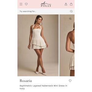 Oh Polly Ivory Asymmetric Layered Halterneck Mini Dress